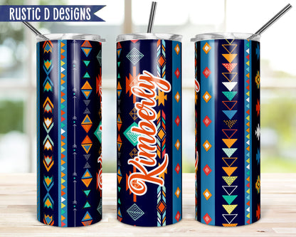 Aztec Navy Orange Personalized 20oz Stainless Steel Skinny Tumbler