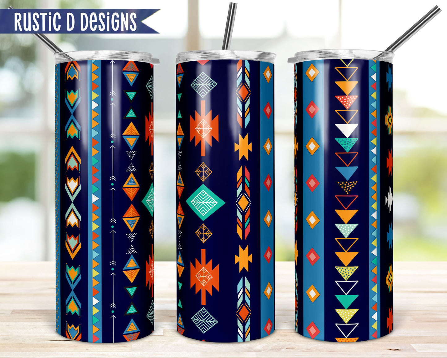 Aztec Navy Orange Personalized 20oz Stainless Steel Skinny Tumbler