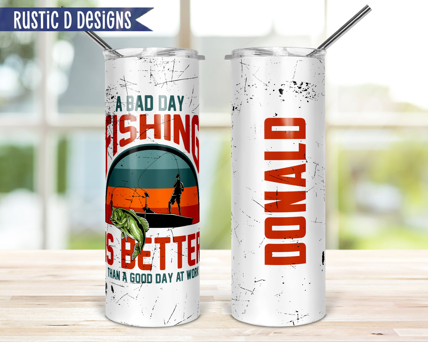 Bad Day Fishing Personalized 20oz Stainless Steel Skinny Tumbler