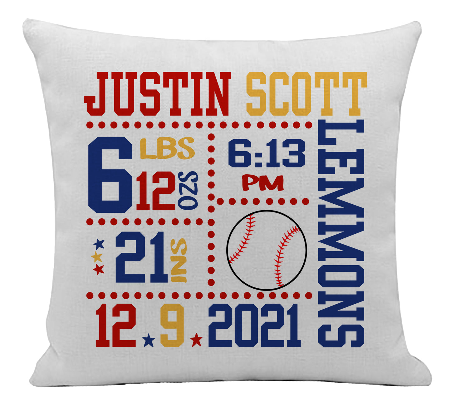 Baseball Baby Stats Pillow Cover