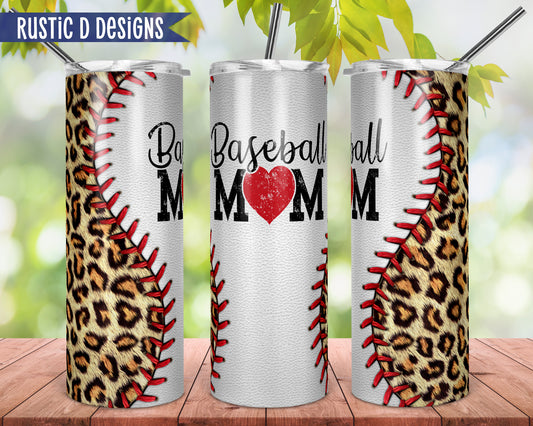 Baseball Mom Leopard 20oz Stainless Steel Skinny Tumbler