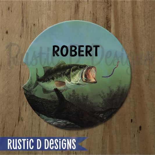 Bass Fishing Personalized Sandstone Car Coaster