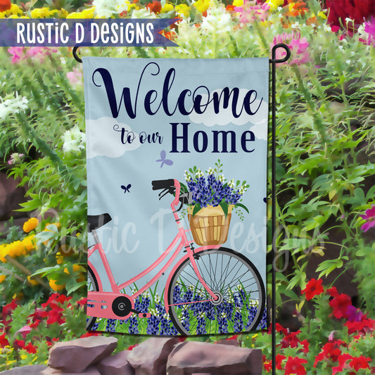 Bicycle & Bluebonnets Welcome Home Garden Flag 12"x18"