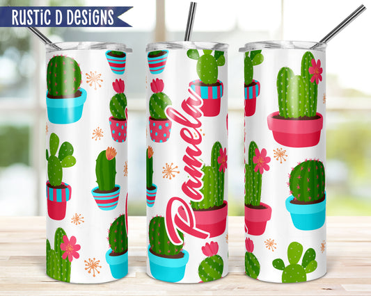 Colorful Cactus Personalized 20oz Stainless Steel Skinny Tumbler