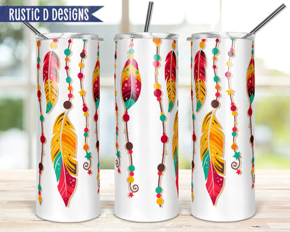 Colorful Feathers Personalized 20oz Stainless Steel Skinny Tumbler