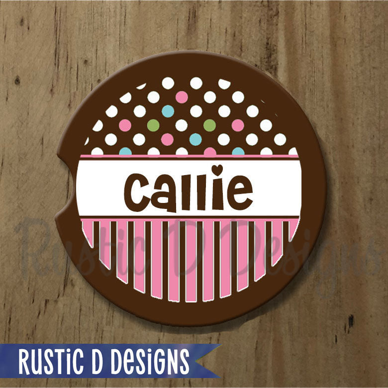 Cotton Candy Polka Personalized Sandstone Car Coaster