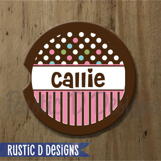 Cotton Candy Polka Personalized Sandstone Car Coaster