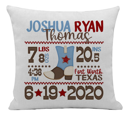 Cowboy Baby Stats Pillow Cover