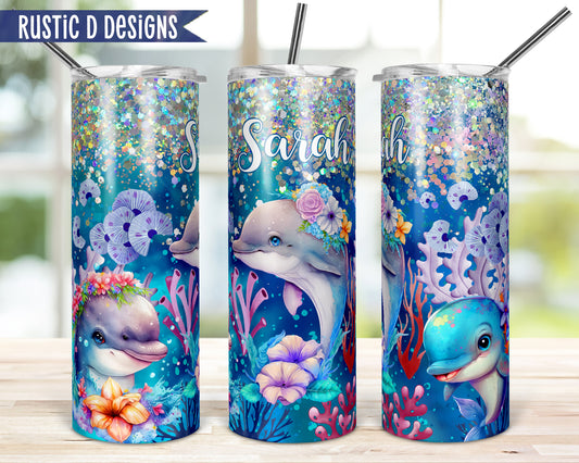 Cute Dolphins Personalized 20oz Stainless Steel Skinny Tumbler