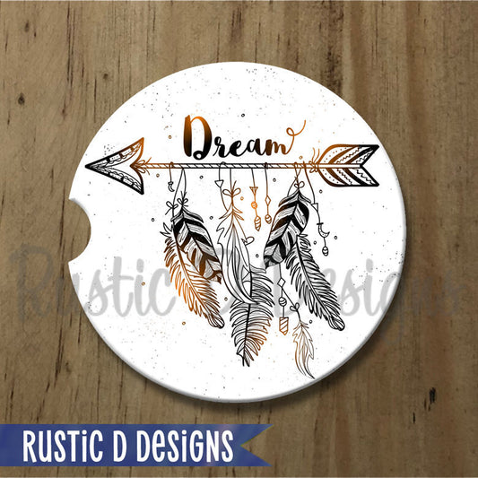 Dream Arrow Feathers Sandstone Car Coaster
