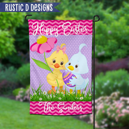 Easter Chicks Welcome Personalized Home Garden Flag 12"x18"