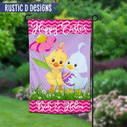 Easter Chicks Welcome Personalized Home Garden Flag 12"x18"