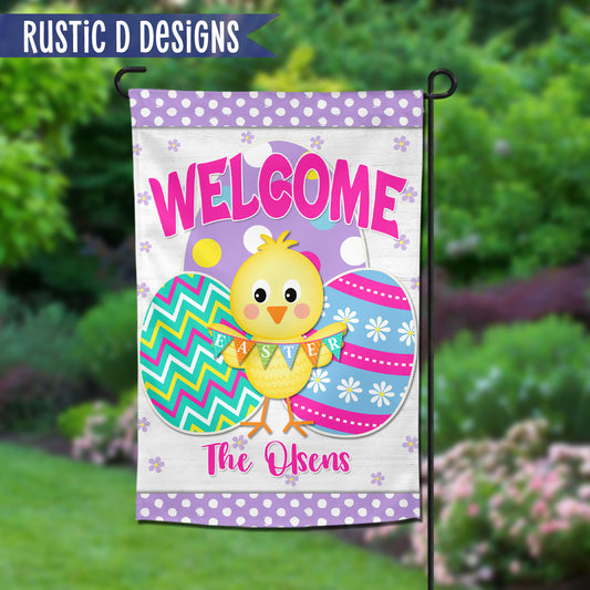 Easter Eggs Welcome Personalized Home Garden Flag 12"x18"