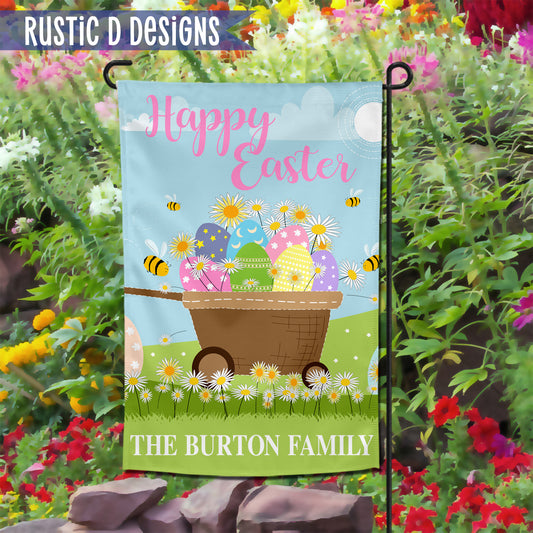 Easter Wagon Welcome Personalized Home Garden Flag 12"x18"