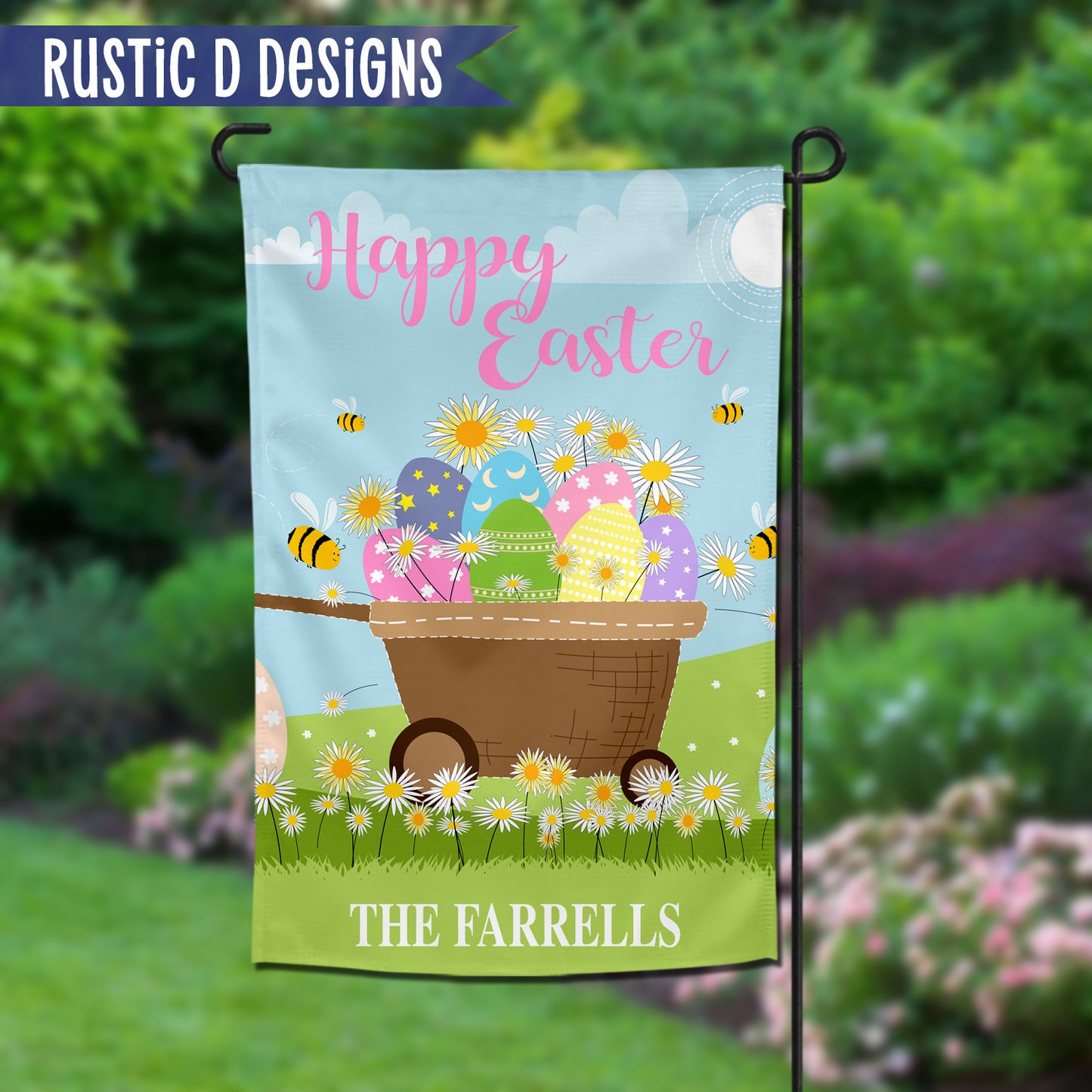 Easter Wagon Welcome Personalized Home Garden Flag 12"x18"