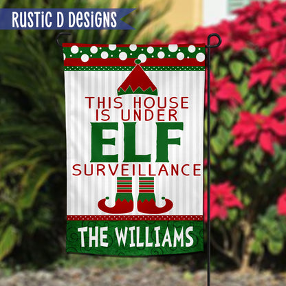 Elf Surveillance Christmas Personalized Home Garden Flag 12"x18"