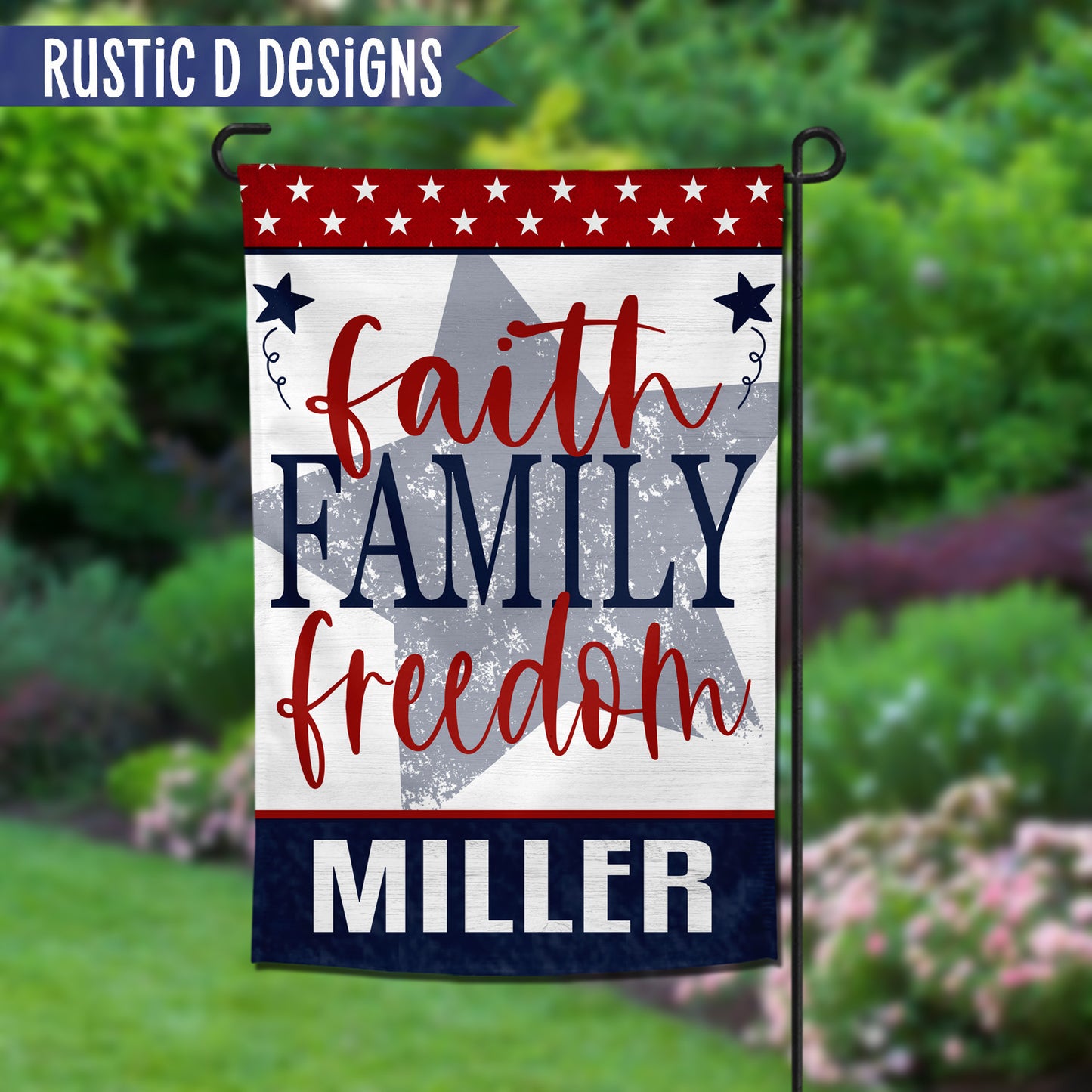 Faith Family Freedom USA Patriotic Personalized Home Garden Flag 12"x18"