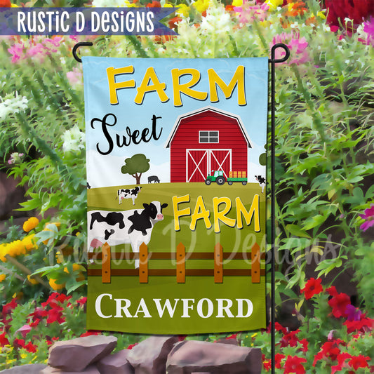 Farm Sweet Farm Personalized Home Garden Flag 12"x18"