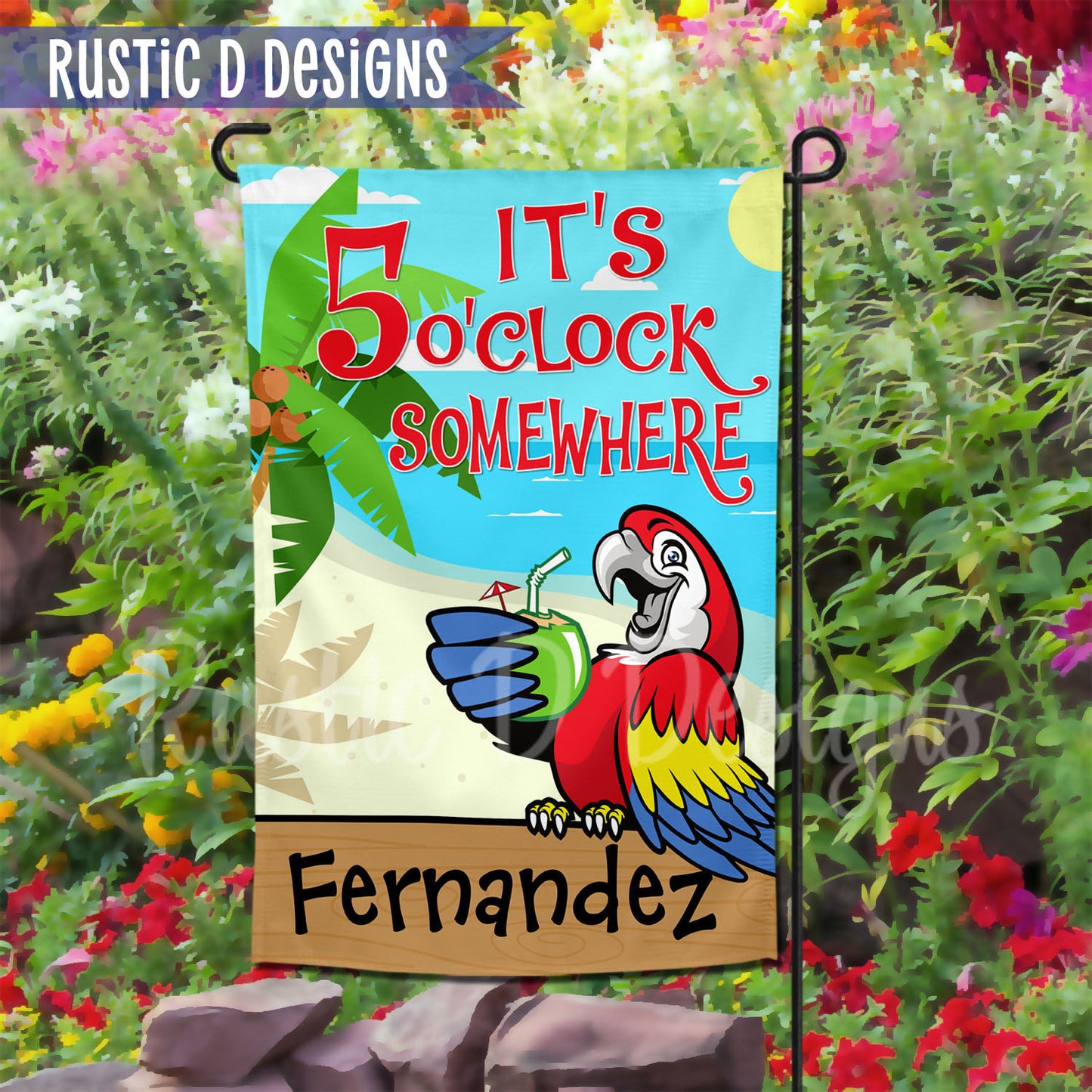 It's 5 O'Clock Somewhere Personalized Home Garden Flag 12"x18"