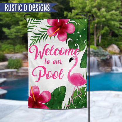 Flamingo Welcome Pool Home Garden Flag 12"x18"