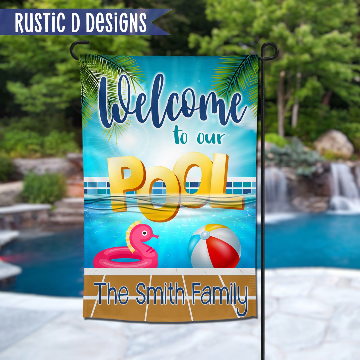 Floating Pool Welcome Personalized Home Garden Flag 12"x18"