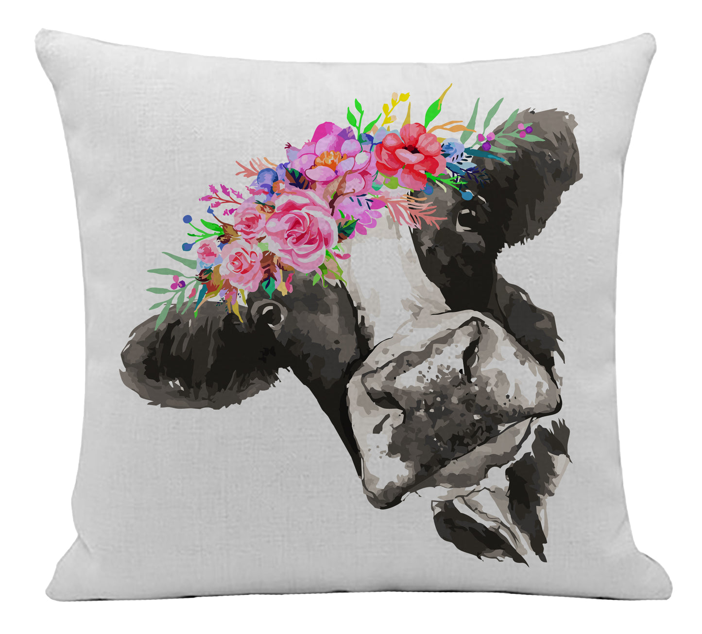 Flowered Cow Pillow Cover