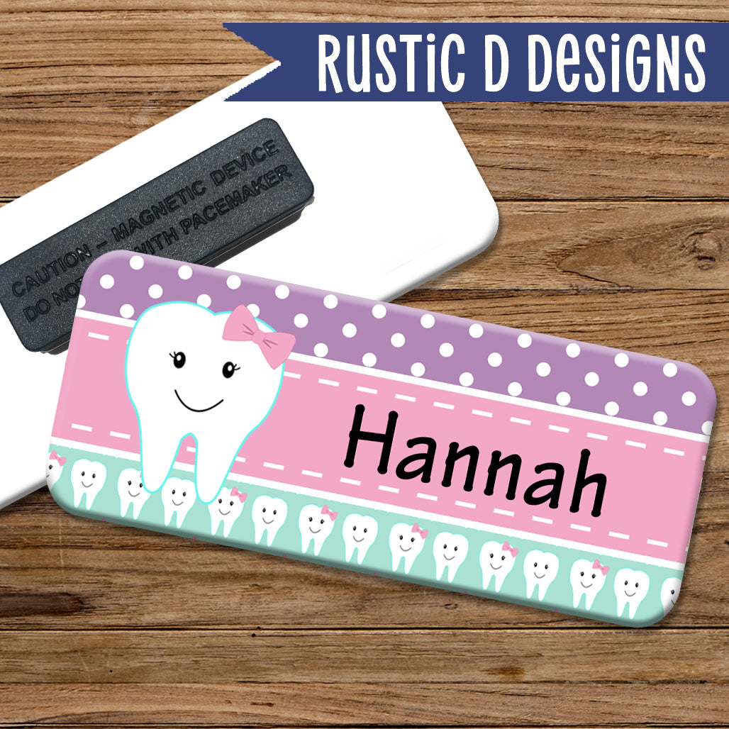 Girly Tooth Dental Hygienist Dentist Magnetic Name Badge