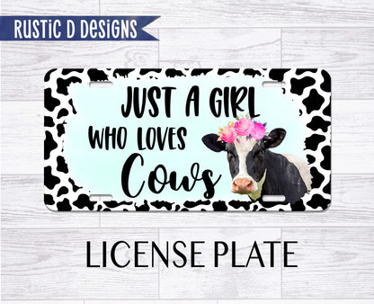 Just a Girl Who Loves Cows License Plate Auto Set