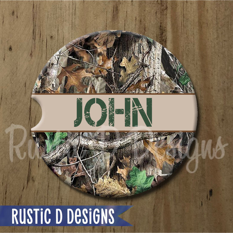 Green Camo Personalized Sandstone Car Coaster