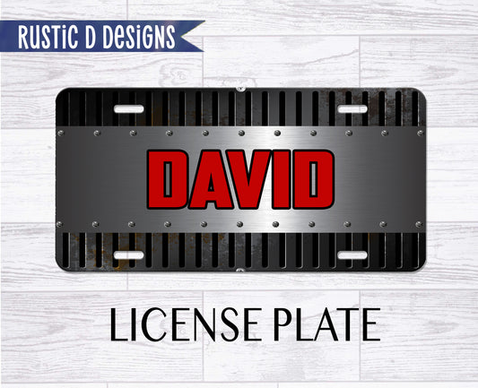 Grunge Metallic Grate Personalized License Plate Car Tag