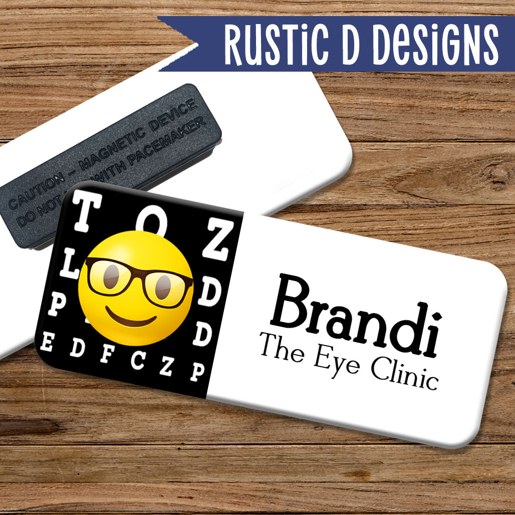 Happy Face Glasses Eye Doctor Optometrist Magnetic Name Badge