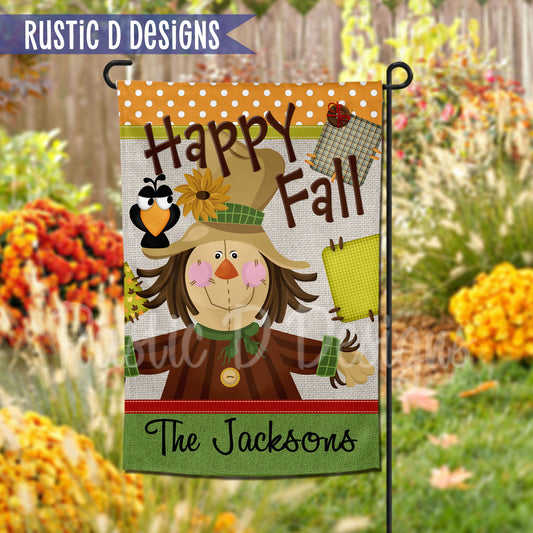 Happy Fall Scarecrow Autumn Personalized Home Garden Flag 12"x18"