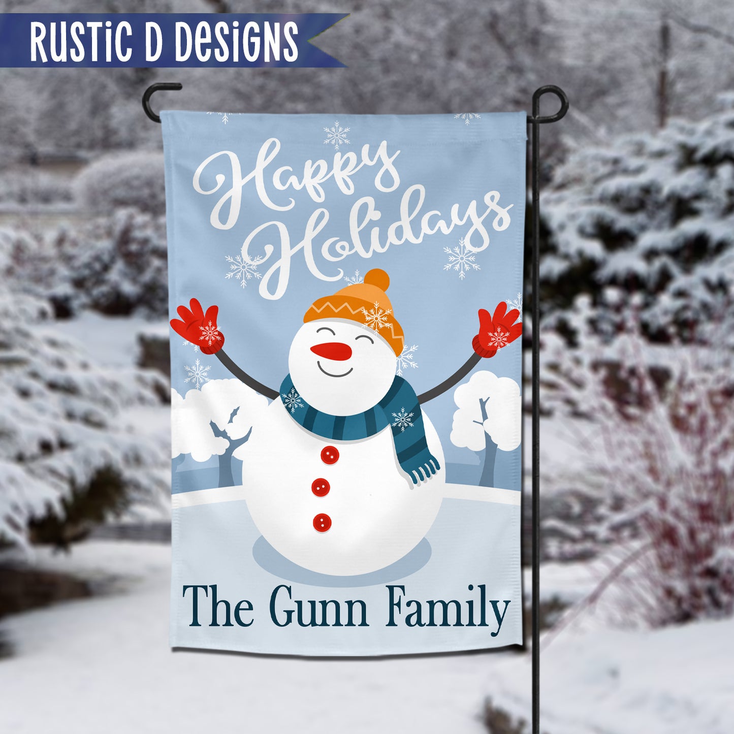 Happy Holidays Snowman Christmas Personalized Home Garden Flag 12"x18"