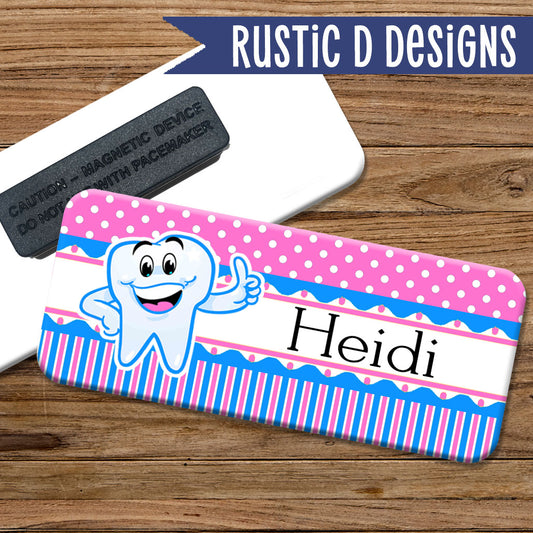 Happy Tooth Dental Hygienist Dentist Magnetic Name Badge