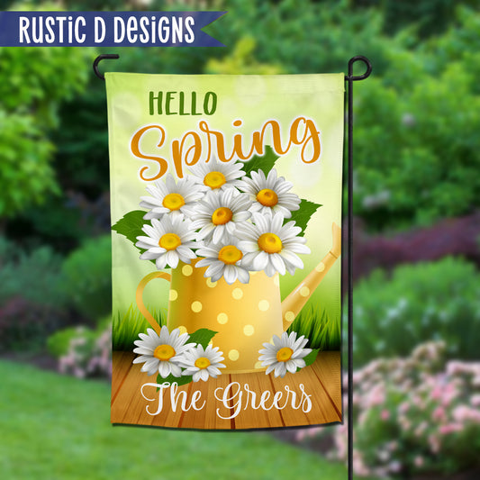 Hello Spring Daisies Personalized Home Garden Flag 12"x18