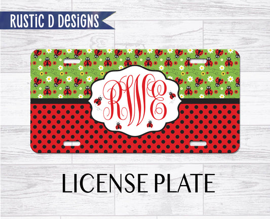 Ladybug Monogram License Plate Car Tag