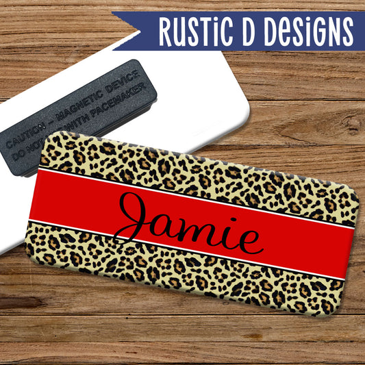 Leopard Red Magnetic Name Badge