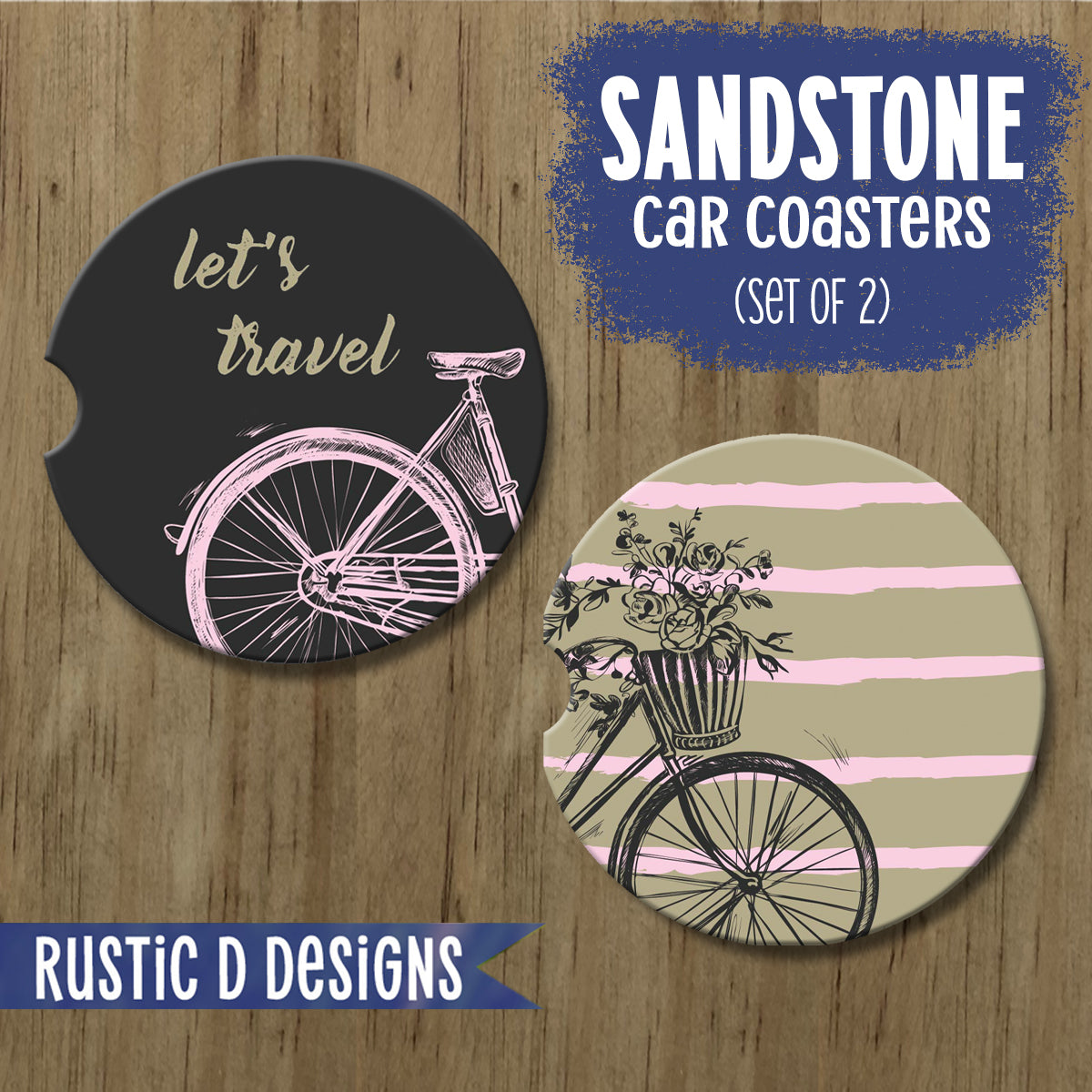 Let's Travel Sandstone Car Coasters (Set of 2)