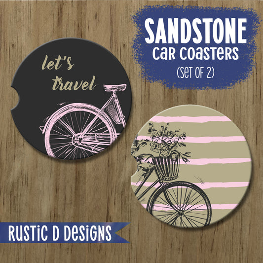 Let's Travel Sandstone Car Coasters (Set of 2)