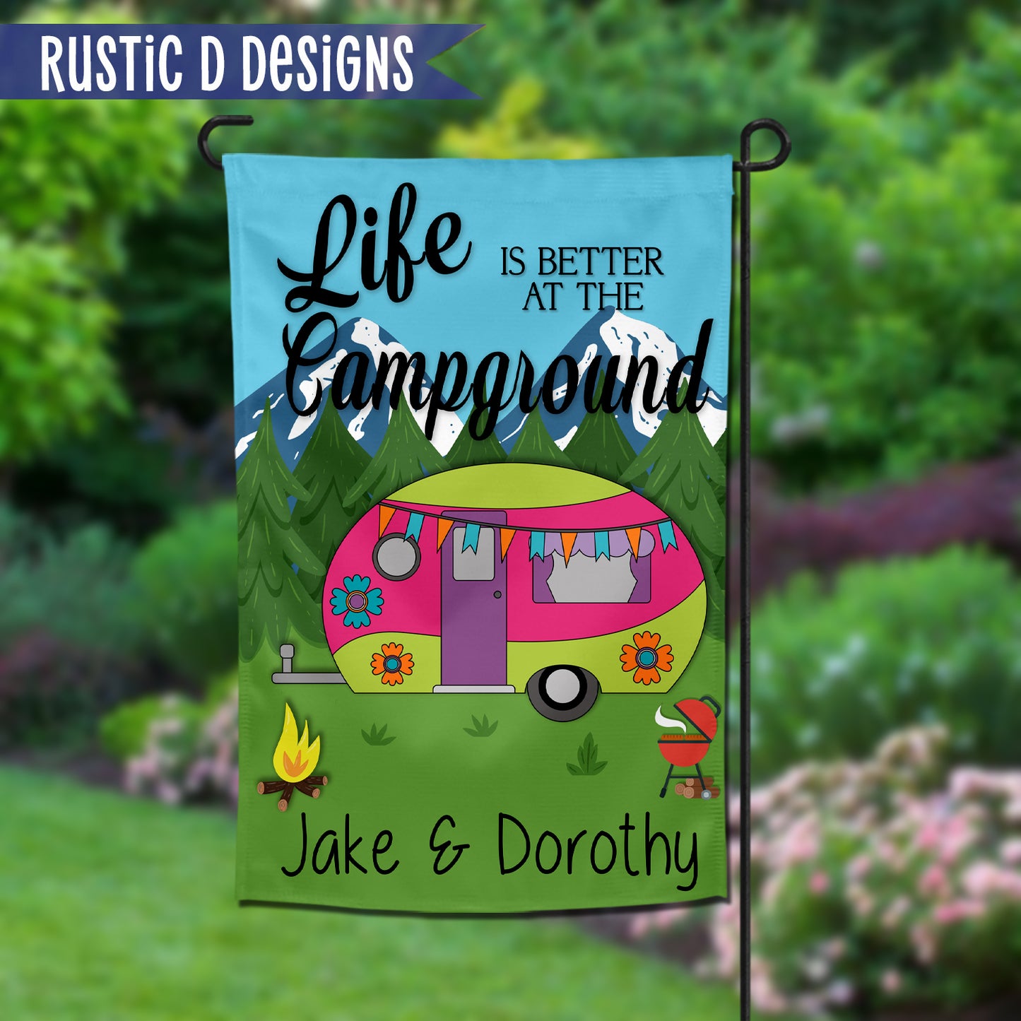 Life is Better in a Camper/at the Campground Personalized Garden Flag 12"x18"