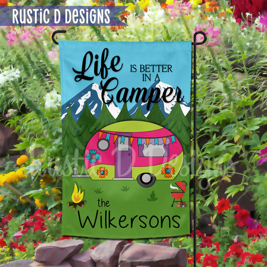 Life is Better in a Camper/at the Campground Personalized Garden Flag 12"x18"