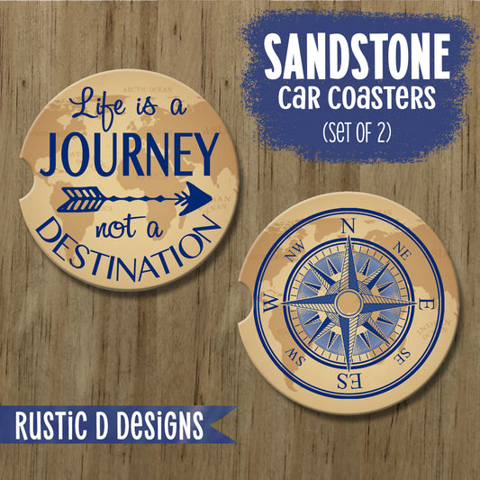 Life is a Journey Sandstone Car Coasters (Set of 2)