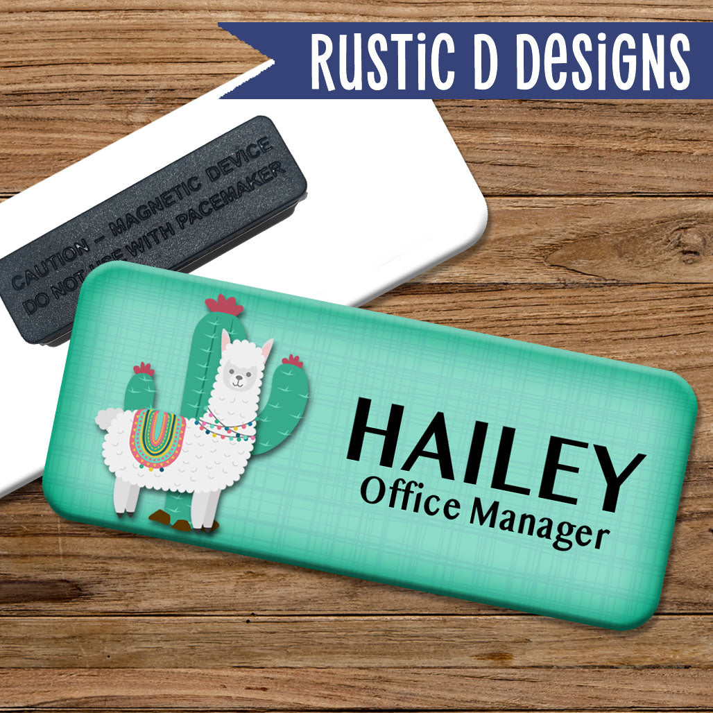 Llama Cactus Magnetic Name Badge