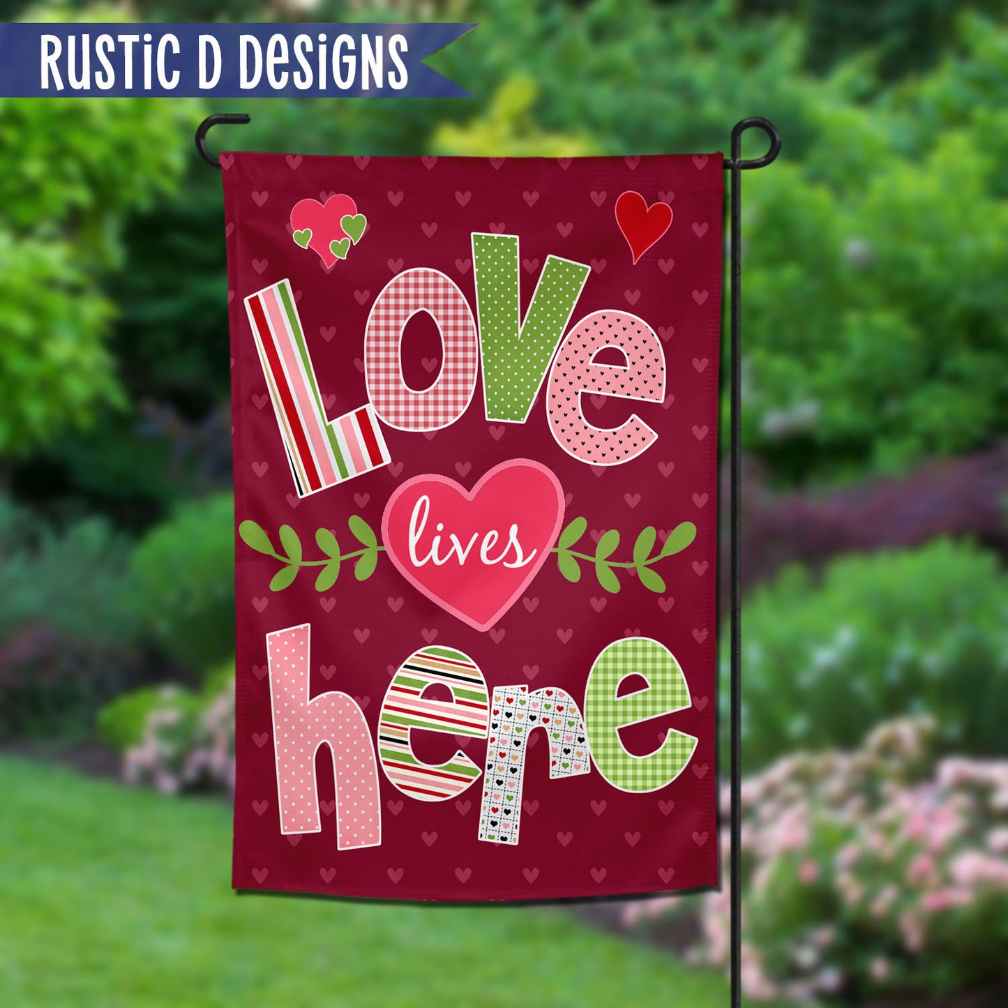 Love Lives Here Valentine Personalized Home Garden Flag 12"x18"