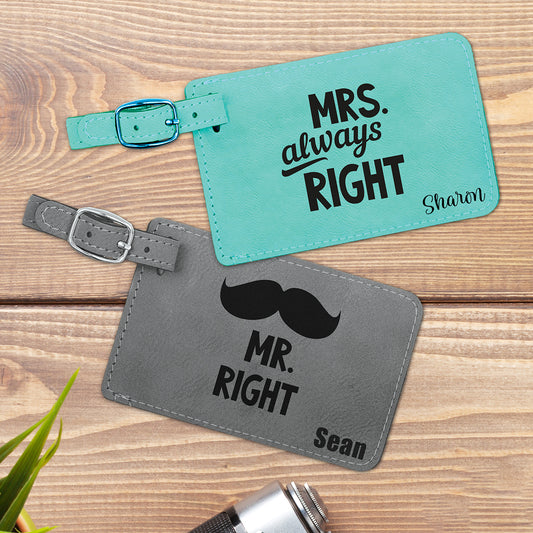 Mr & Mrs Right Personalized Luggage Tags