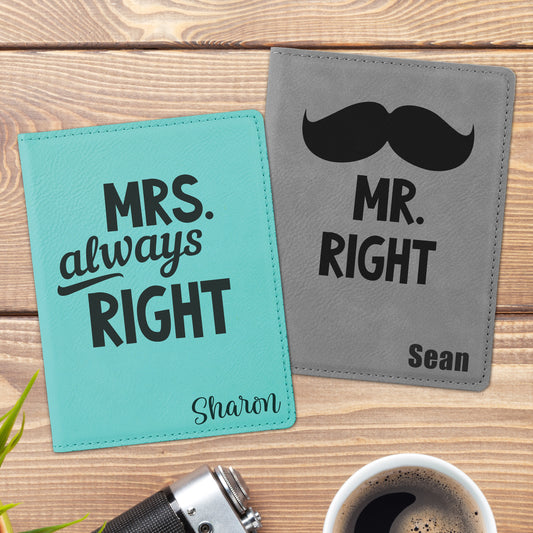 Mr & Mrs Right Personalized Passport Holders