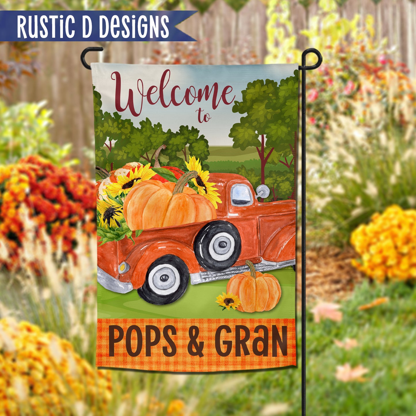 Vintage Truck Pumpkins Autumn Personalized Home Garden Flag 12"x18"