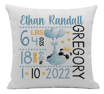 Baby Boy Panda Stats Pillow Cover