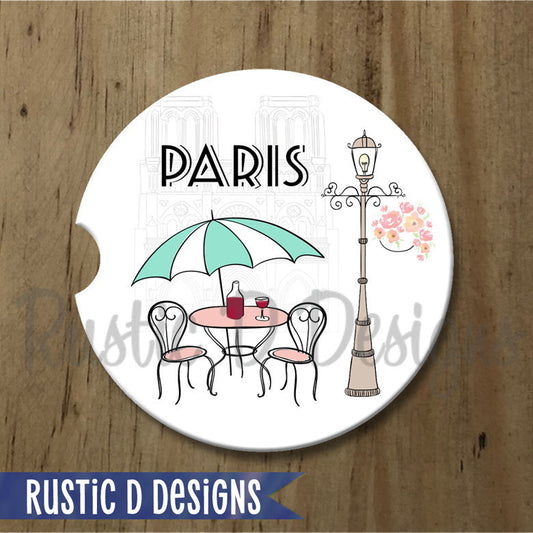 Paris Sidewalk Cafe Sandstone Car Coaster