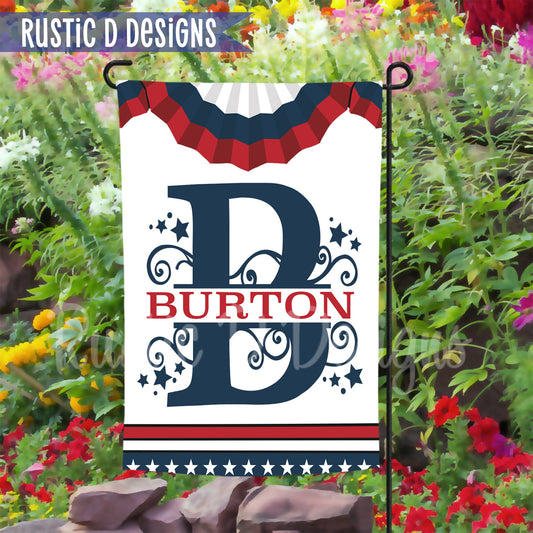Patriotic Monogram USA July 4th Personalized Home Garden Flag 12"x18"
